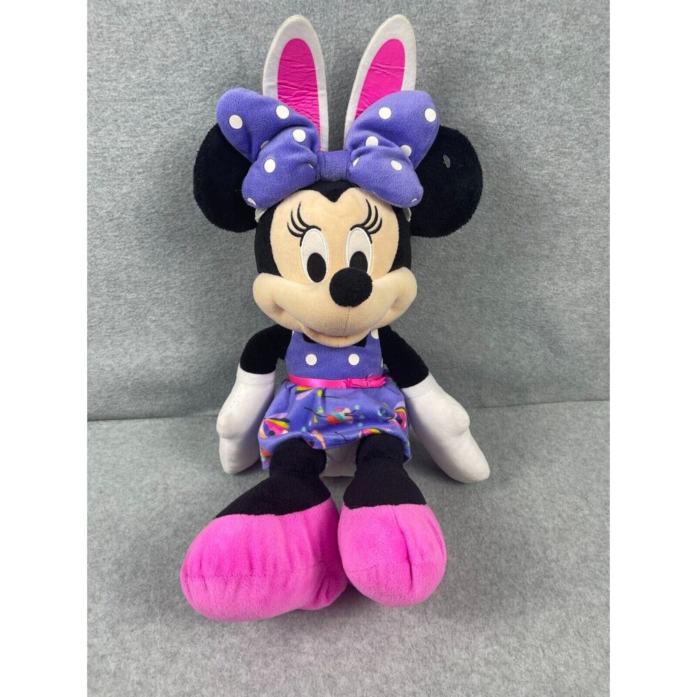 Disney Minnie Mouse Plush Stuffed Animal 18" Easter Bunny Theme Purple Dress